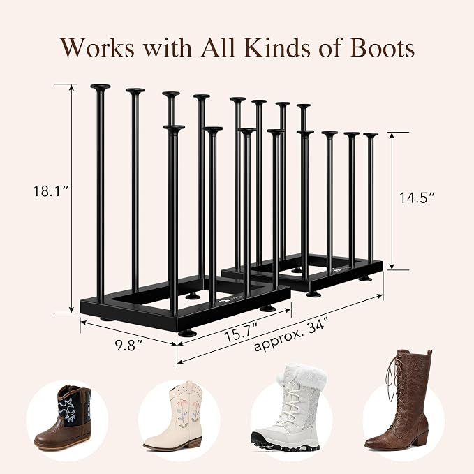 Free Standing Shoe Rack Organizer, Black Metal Tall Boot holder, Space-Saving Shelf Storage, for Closet, Entryway, Garage, Bedroom, Outdoor, Apartment, Front Door, Entrance, Fits 12 Pairs