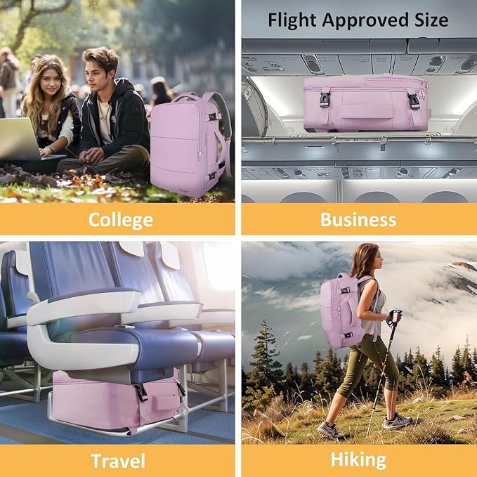 Taygeer Large Backpack for Women Travel Bag, Carryon Bag for Airplane | Luggage Backpack for College with 15.6inch Laptop Compartment & Shoe Pouch, Travel Essentials for Business, Orchid Purple