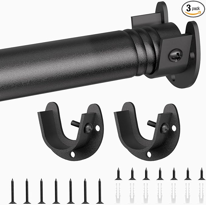 SUTINE Closet Rod for Hanging Clothes, 17 to 37 Inch Adjustable Closet Hanging Rod, Heavy Duty Clothes Hanging Rod Bar Black Metal Closet Poles with Threads for Wardrobes, Closet, Bathroom, Windows