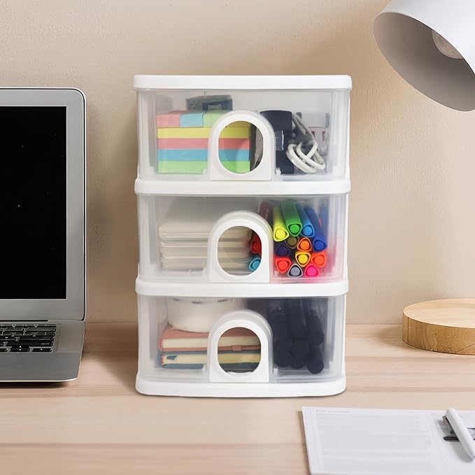 Desktop Storage Drawers, Desk Organizer with Drawers, 2 Drawers Organizing Drawers Clear Small Plastic Storage Drawers for Crafts, Accessories, Stationeries, Office Supplies, Pens (1Pack)