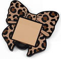 Leopard Bow Sticky Note Holder Large Wood Notepad Dispenser 3 x 3 Sticky Notes Organizer Cute Self Stick Memo Pad Holder for Desk Office Back to School Gift, No Pads Included