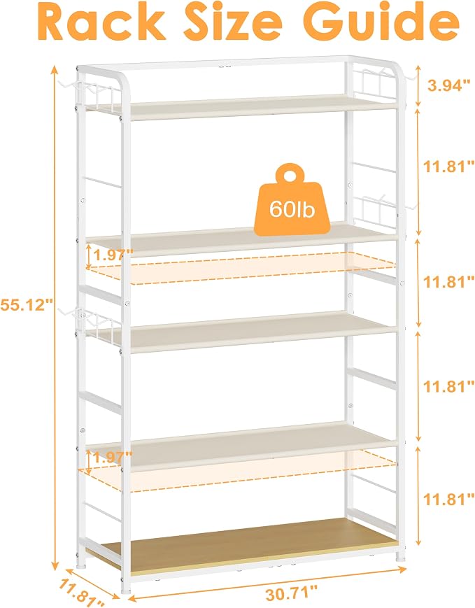 Purse Organizer for Closet, Extra Long 5-Tier Tall Purse Rack Stand with Adjustable Shelves & 12 Hooks, Large Capacity Purse Storage Display Shelf for Tote Bags, Crossbody Bags, Handbag, Dressing Room