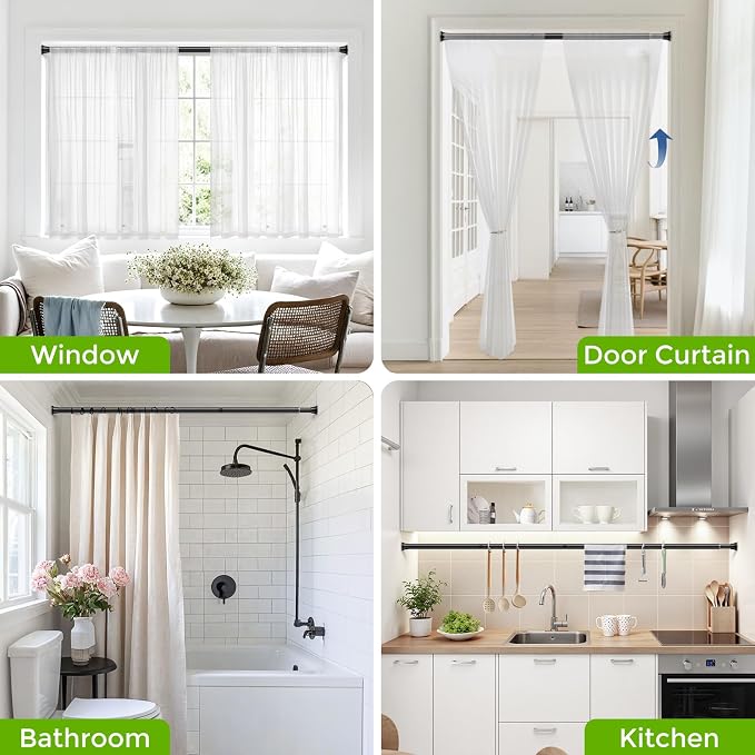 Curtain Rods for Windows 30-77Inch Black Tension Curtain Rod Adjustable Curtain Rod No Drilling Spring Rod Tension Rods for Doorway,Closets,Kitchen,Windows
