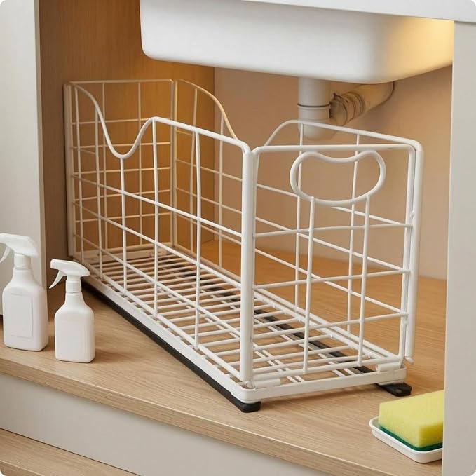 Pull-out Storage Basket Carbon Steel Smooth Slide Rails Organizer for Shelf