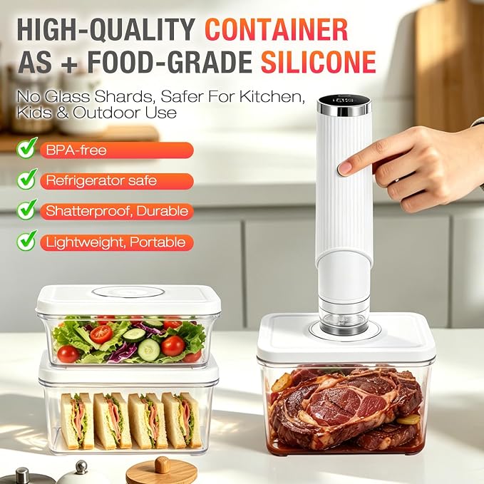 Compact Vacuum Sealer for Food, Handheld Vacuum Sealer Machine with 30 Reusable Bags + 3 Vacuum Containers, Portable Automatic Food Sealer for Freezer Storage, Travel, Camping