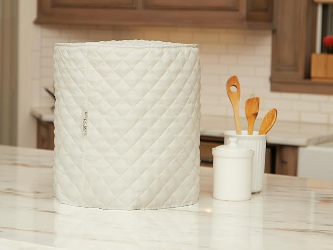 Covermates Keepsakes Round Appliance Cover – Quilted Kitchen Appliance Cover for Countertop Storage – Dust Protection – Stain Resistant – Washable – Slip-On Appliance Design, Cream