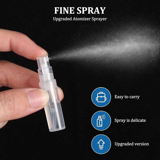 Chiallco Mini Perfume Sample Bottles, 2 ml Plastic Small Spray Bottle 10 Pack, Fine Mist, Portable Perfume Travel Refillable Bottle, Upgraded atomizer sprayer, Clear