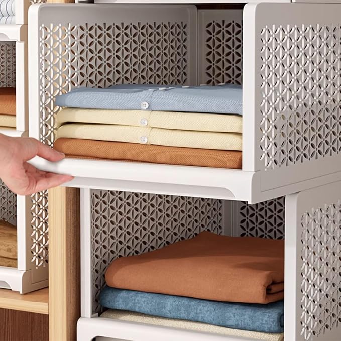 2-layer Pull Out Storage Basket,Stackable Storage Bins,Wardrobe Organizer,5kg Weight Capacity,for Kitchen Pantry Bathroom Cabinets(44x24.5x28cm)