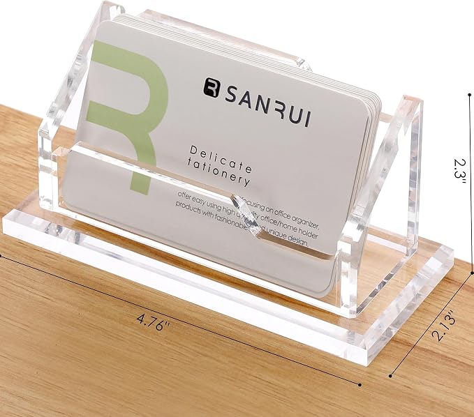 SANRUI 2 Pack Acrylic Business Card Holders for Desk, Premium 5mm Thick Clear Card Display Stand, Professional Horizontal Desktop Card Organizer for Office & Reception, Holds Up to 60 Cards