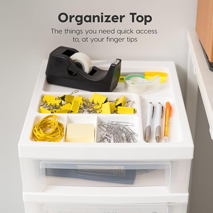 IRIS USA 6-Drawer Rolling Storage Cart, White/Clear | Keep craft supplies, office essentials, classroom items, and accessories organized with easy-access drawers for daily use