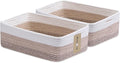 MiniArk Large Shallow Organizing Baskets 15x11x5.1 Inches - Rope Woven Storage Bins for Bathroom, Shelves, Cube Closet, Gradient Brown 2 Packs