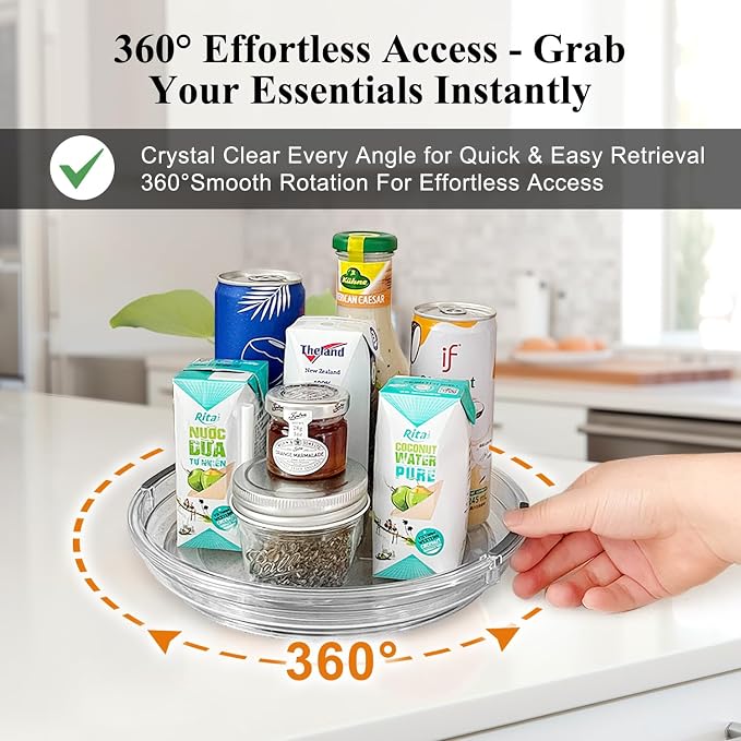 Lazy Susan 2 Pack, 9 Inch Clear Turntable for Kitchen Cabinet, Rotating Spice Rack, Pantry Organizer and Storage, Bathroom Countertop Organizing for Makeup Vanity
