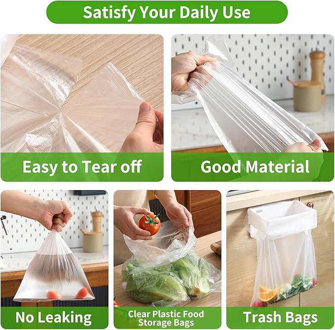 12”×16” Clear Plastic Produce Bags Roll, Food Storage Bags for Bread, Vegetables, Fruits, Refrigerator Storage, Kitchen,350 Pcs/Roll.
