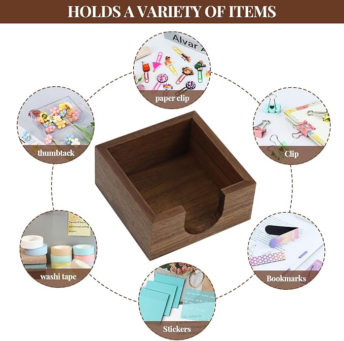 MultiBey Walnut Wood Sticky Note Holder, 3x3 Inch Self -Sticky Note Pad Holder for Desk, Post It Note Dispenser Memo Pad Holder Organizer for School Office Desk Supplies