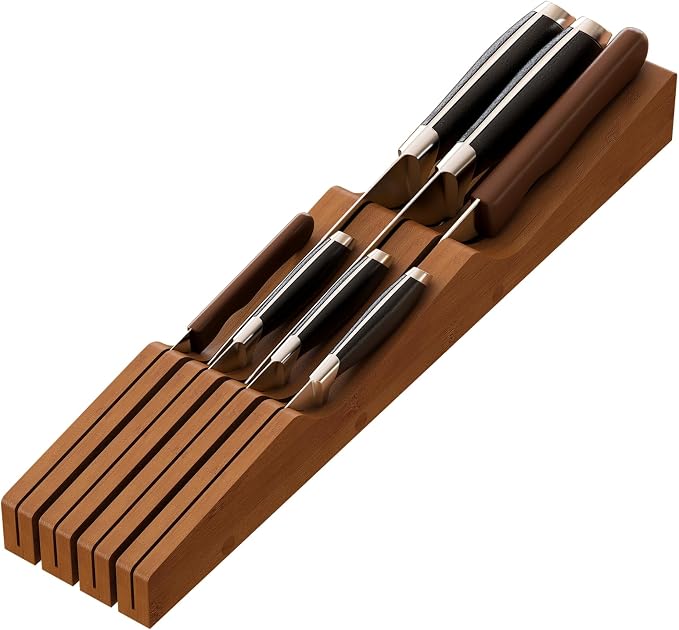 Knife Drawer Organizer (Brown, 7 Knives Organizer)