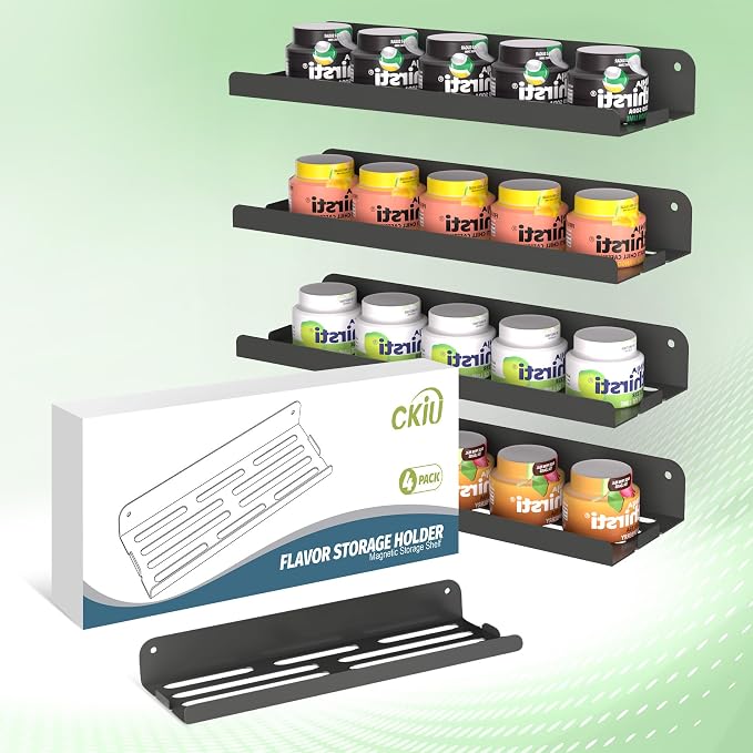 4 Pack Flavor Pods Holder Compatible with Ninja Thirsti，Magnetic Spice Rack Organizer for Refrigerator and Oven，Kitchen Organizers and Storage (Grey)