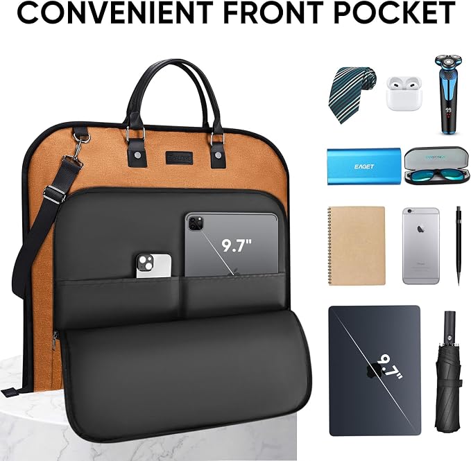 BALEINE Travel Garment Bag, Travel Suit Bag for Men, 42'' Waterproof Carry on Garment Bag for Hanging Clothes, Garment Duffel Bag for Travel Business (Orange)