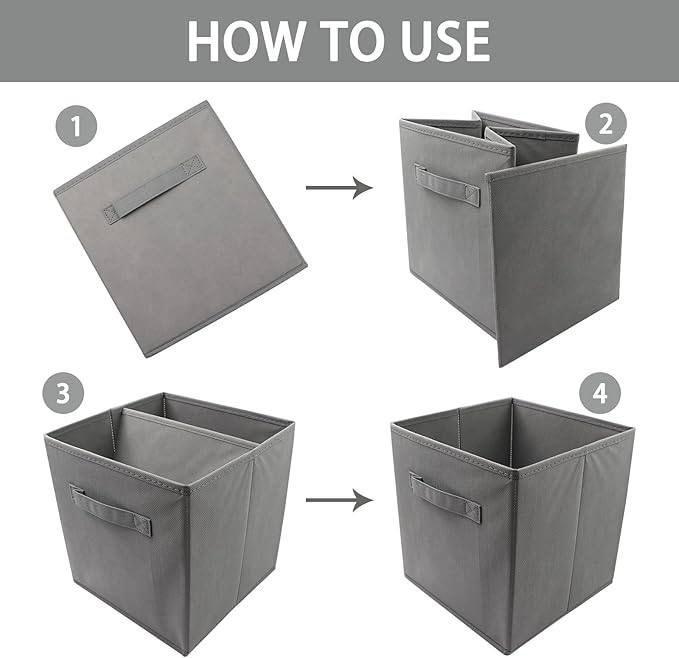 EBIGIC storage bins collapsible storage bins,cube storage organizer (Pack of 6) 9*7.5*7.5inch,For home and office Collapsible Closet Shelf Organizers, Drawer Organizers (Grey)