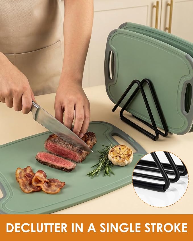2 Pcs Cutting Board Holder, Heavy Duty Triangle Metal Organizer, Baking Cookie Sheet Organizer for Cabinet, Non-Slip Strips