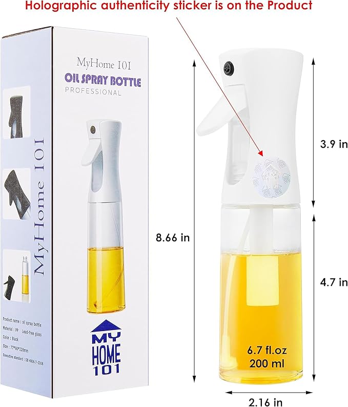 Oilve Oil Sprayer for Cooking - Glass Bottle Spray - 6.7 fl.oz | Fine Mist Mister for Air Fryer, Salad & BBQ Refillable Oil Dispenser for Healthy Meal Prep & Kitchen Organization