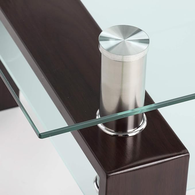 Meihua Rectangle Glass Coffee Table for Living Room, Modern Center Table Metal Tube Legs for Home Office (Brown)