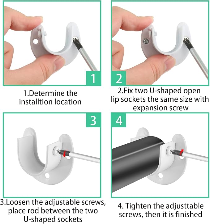 Stainless Steel Closet Rod End Supports, 1-1/3 Inch, White | 2 Packs, Wardrobe Bracket, Heavy Duty, U-Shaped with Screws