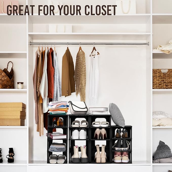 TRZZ 5-Tier Small Shoe Rack, Vertical Narrow Stackable Organizer with Removable Partition, Efficient Shoe Storage for Closet, Entryway, and Small Spaces (Black) | Removable Partition, Vertical Efficient Shoe Storage, for Closet, Entryway, Small Spaces