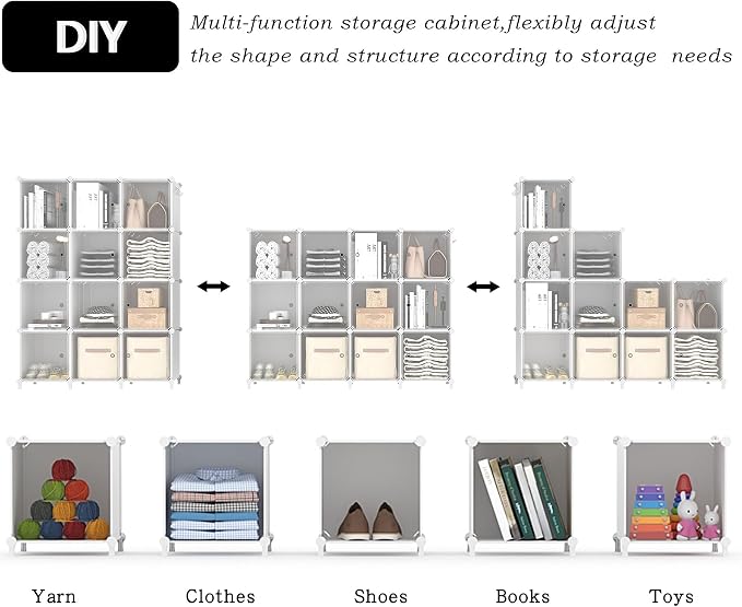 AWTATOS 12 Cube Storage Organizer, Closet Storage Shelves with Doors, White | Portable Closet Organizers, DIY Stackable Storage Cube Shelf, Plastic Clothes Organizer Shelving for Bedroom, Home Office