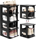 TRZZ 5-Tier Small Shoe Rack, Vertical Narrow Stackable Organizer with Removable Partition, Efficient Shoe Storage for Closet, Entryway, and Small Spaces (Black) | Removable Partition, Vertical Efficient Shoe Storage, for Closet, Entryway, Small Spaces