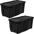 IRIS USA 32 Gallon Rolling Storage Bin with Lid, Heavy Duty, 2 Pack | Built-in wheels and lockable latches make transporting tools, camping gear, truck equipment, and garage storage effortless.