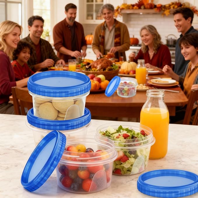 6 Pack Freezer Containers with Screw On Lids, 12 Oz Stackable Reusable Plastic Storage Container, Airtight Plastic Food Storage Containers with Twist Top Lids for Food Soup Jello Sauce