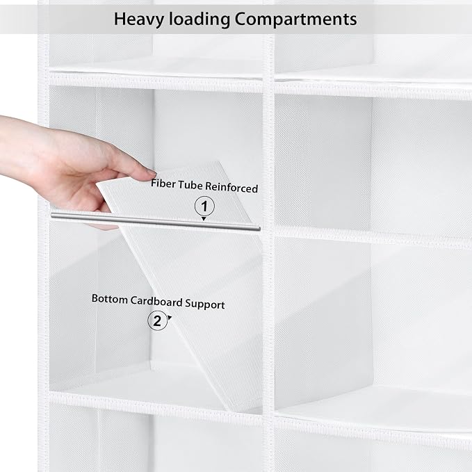 Univivi Over the Door Organizer, 6 Tiers Large Behind Door Storage, White | Large Capacity, 12 Clear Compartments, 12 Side Pockets, Door Hanging Organizer for Closet, Bedroom, Nursery, Sundries