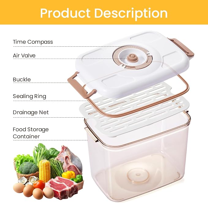 3-Pcs Large Food Saver Containers for Vacuum Seal,Keep Fresh | Pump&Strainer,Leakproof,BPA-Free,Easy to clean,Space-Saving,Kitchen&Outdoors,Marinating, Meal Prep
