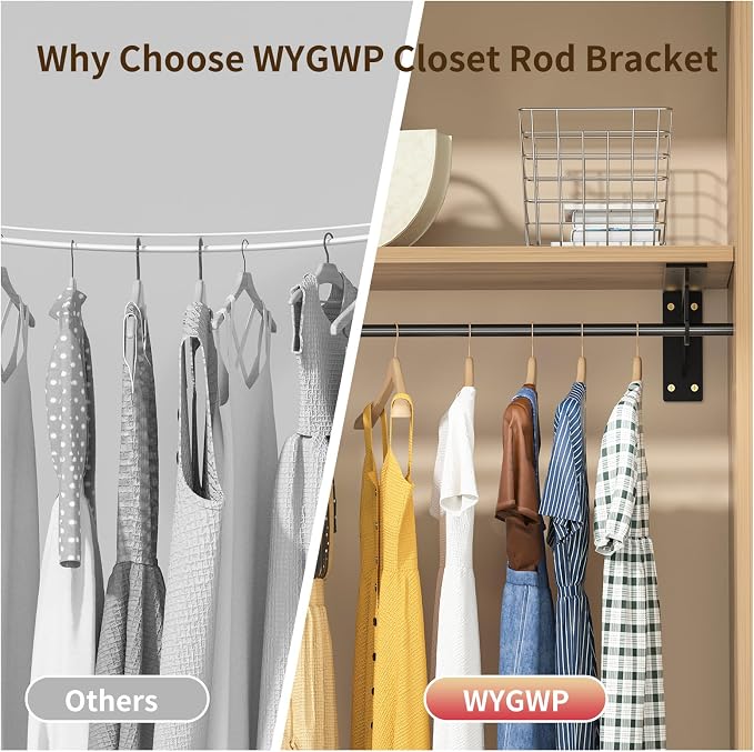 13.5x5.6in Heavy Duty Closet Rod Bracket Support 400lbs(2pc Black ) | Wall Mounted Sturdy Easy to Install Carbon Steel L-Shaped Shelf Brackets with Rod Holders for Laundry Room kitchen Balcony