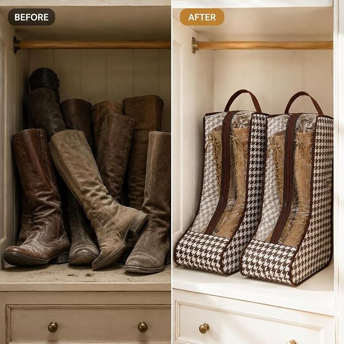 2-Pack Tall Boot Storage Bag Organizer for Closet and Travel, Portable Dustproof Bags for Cowboy, Equestrian Riding & Wide-Calf Boots, Clear Window Shoe Protector for Checked Luggage Packing, 18.9"