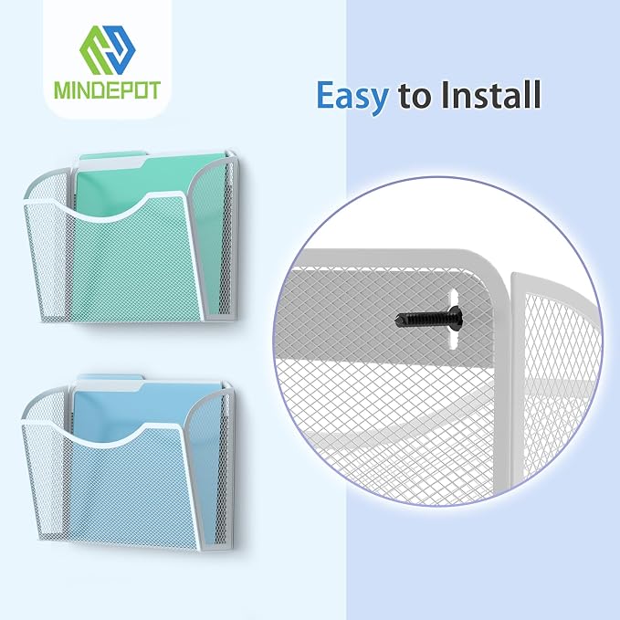 MINDEPOT Wall File Organizer - Heavy Duty Iron Office File Holder for Wall Mount - Hanging Document Organizer for Business, Classroom, Home Office