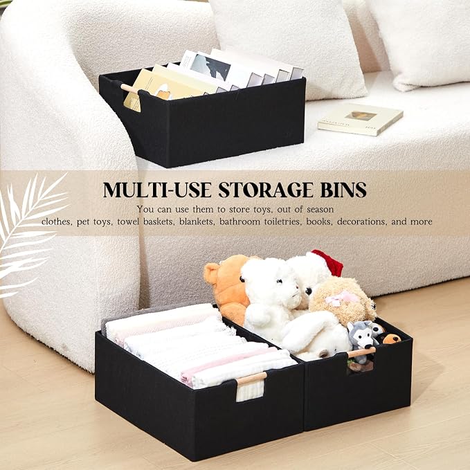 Cinnvoice 6 Pack Fabric Storage Bins for Closet Shelves, 15 x 10.6 x 6 Inch Black Rectangle Wardrobe Organizer with Handle, Collapsible Shelves Storage Basket for Sorting Clothes and Toy