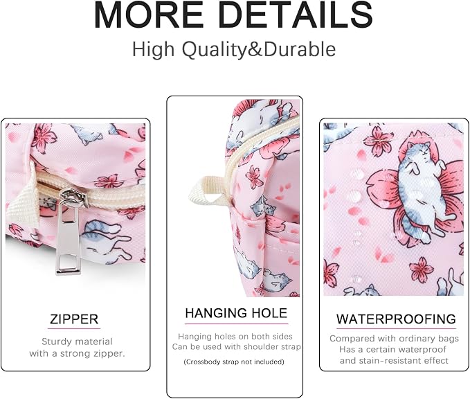 Portfolio Organizer with Multiple Pockets, Waterproof Travel Zippered Cosmetic Bag, Portable Storage Bag for Notebooks, Stationeries, Make-up, Journal Office Art Supplies.Petal Cat