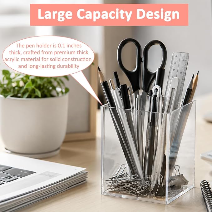 Mototo 12PCS Clear Acrylic Pen Holder Pencil Cup Office Desk Organizer Case | Toothbrush Utensil Holder Marker Makeup Brush Organizer Pencil Box Coffee Stirrers Storage Container for Classroom Counter