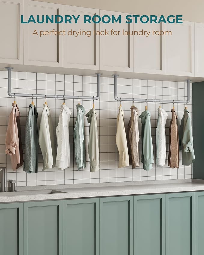 OROPY 38.4" Industrial Pipe Clothes Rack Wall Mounted, Heavy Duty, 2 Pack | Heavy Duty Iron Pipe Clothing Garment Rail, Multi-Purpose Clothing Hanging Rod for Laundry Room and Closet Storage, Gray