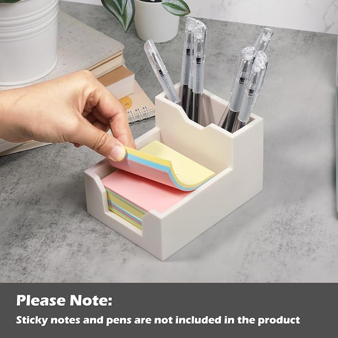 White Sticky Note Holder, Silicone Memo Holder with Pen or Card Slots, Sticky Note Dispenser, Fits 3x3 Inches Sticky Notes, Post It Note Dispenser for Office Desk Accessories