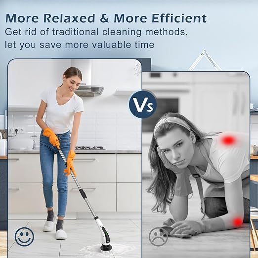 Bomves Electric Spin Scrubber, Cordless Cleaning Brush Scrubber for Home, Multi Replaceable Brush Heads-90Mins Work Time, 3 Adjustable Size, 2 Speeds for Bathroom Shower Bathtub Glass Car