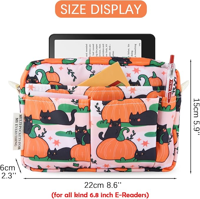 Multiple Pockets Portfolio Organizer with Zippered,Storage Pencil Pouch Bag | Waterproof Travel Toiletry Bag,Portable Pencil Pouch for Notebooks,Stationeries,Make-up,Journal Office Art Supplies,Pumpk cat
