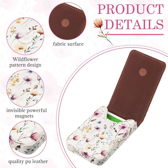 Outus 2 Pcs Business Card Holder, PU Leather Business Card Case Pocket Wallet with Magnetic Shut for Men Women(Pink and White,Floral)
