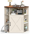 Halitaa Corner Storage Cabinet, Farmhouse Corner Bookshelf with Storage 6-Cubby Wooden Cabinet with USB Ports and Outlets Industrial Organizer for Small Space, Study, Playroom, Living Room