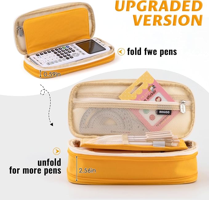 EASTHILL Big Capacity Pencil Pen Case Office College School Large Storage High Bag Pouch Holder Box Organizer Yellow Orange