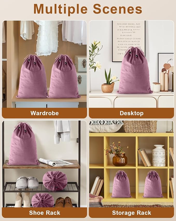 2 Pcs Shoe Bags for Travel, Dust Velvet Bags, Parfait Pink, 17.3x12.6 Inch | Washable & Reusable Travel Shoe Bags, Dustproof Shoe Bags with Drawstring Closure, Suitable for Travel, Home Storage