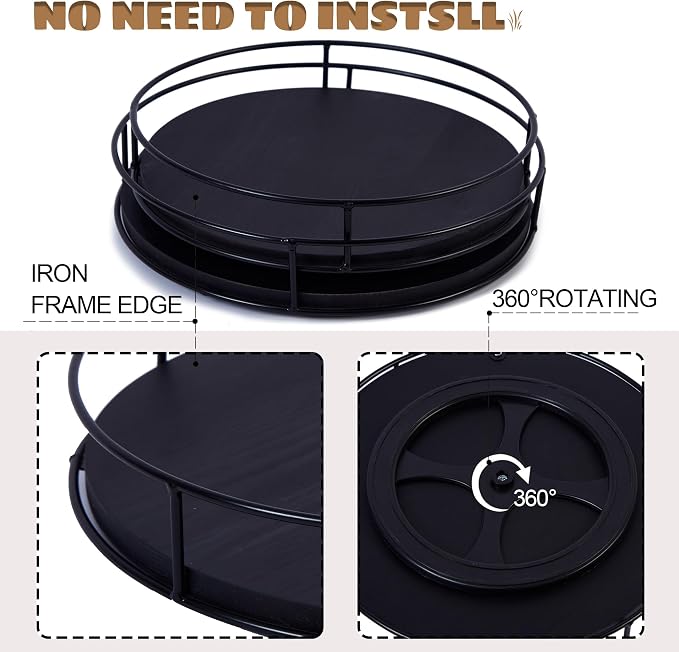 [ 2 Pack ] 9" & 10" Black Wood Lazy Susan Organizers with Steel Sides