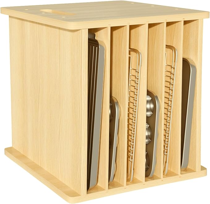 7 Tier Wooden Tray Dividers for Cabinets Cookie Sheet Organizer for Pot, Pans, Baking Tray Organizer for Kitchen Documents Storage(20" W x 16.5" H x 15.2" D)