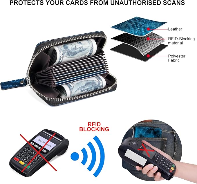 Credit Card Wallet, RFID Card Case Wallet, Zipper Card Cases Holder for Men Women, RFID Blocking, KeyChain Wallet, Compact Size Card Organizer Case for Women